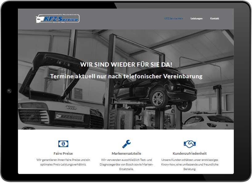 Beispiel einer Website für eine KFZ-Werkstatt